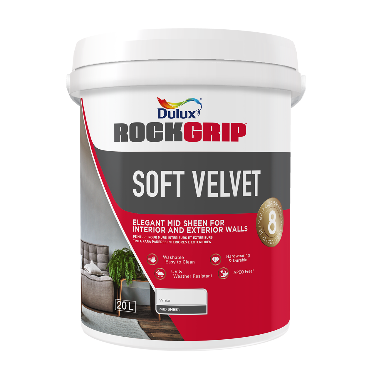 Dulux Rockgrip 20L Soft Velvet Wht - Build It DTM