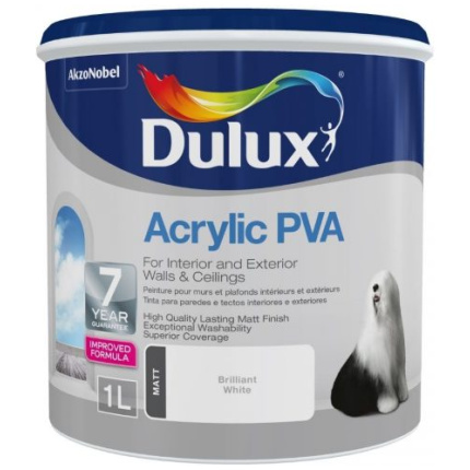 DULUX ACRYLIC PVA 1L BRILLIANT WHT