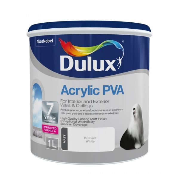 Dulux Acrylic Pva 1L Brilliant Wht - Featured Image DULUX ACRYLIC PVA 1L BRILLIANT WHT