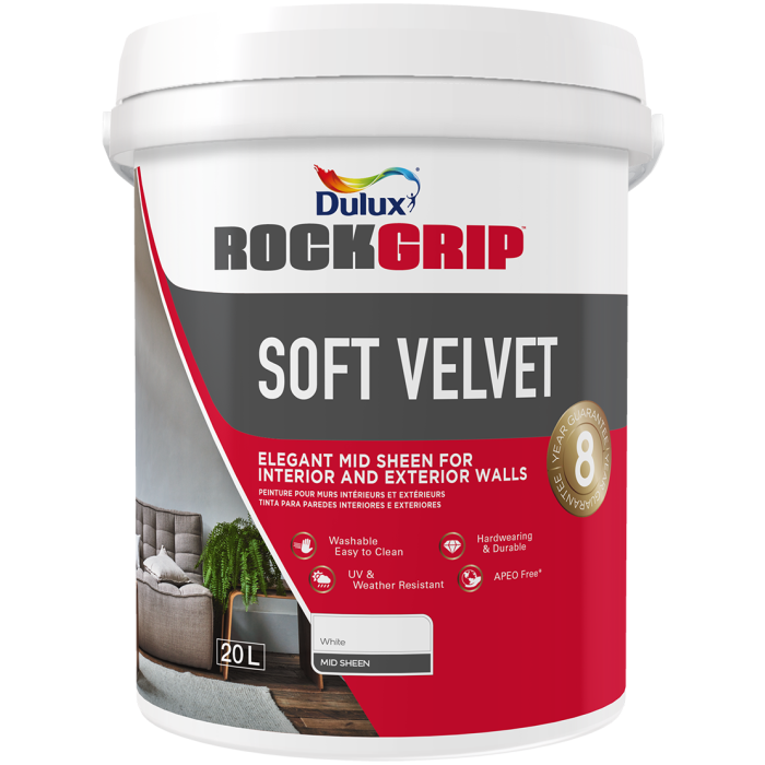 DULUX ROCKGRIP 20L SOFT VELVET WHT