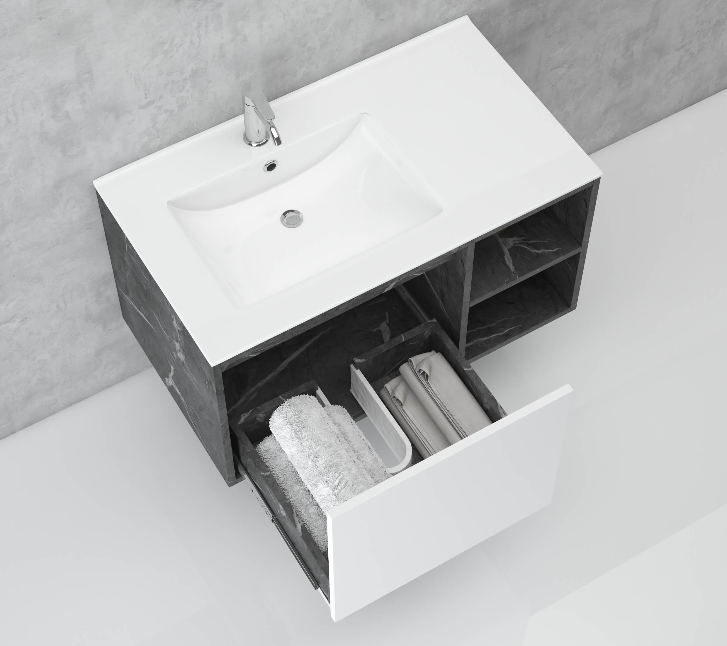 Bathroom Cabinet & Top 800 Nero Off Set Wall Hung - Build It DTM