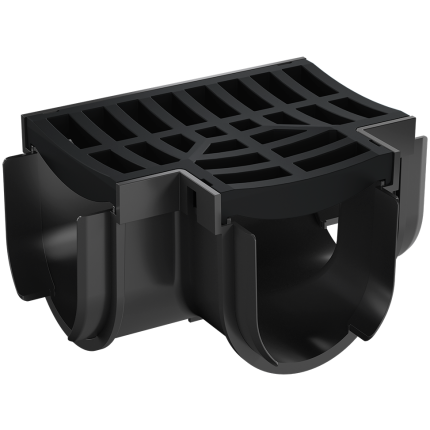 003121 E RELN Storm Drain Tee Piece cw Plastic Grate Black