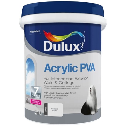 DULUX ACRYLIC PVA 20L BRILLIANT WHT