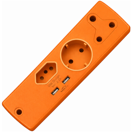 Adaptor Prem Blck 1X16A+1X5A+1Xusb orange