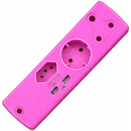Adaptor Prem Blck 1X16A+1X5A+1Xusb pink