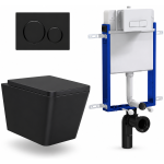 Toilet Set 4pcs Rs Luxus Matt W/Hung Rnd Blk F/Btn
