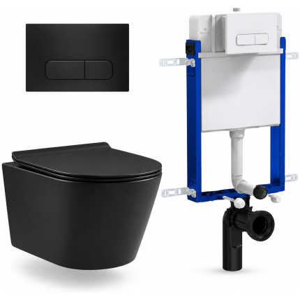 Toilet Combo Rs Luxus Matt Rnd W/Hung Rec Blk F/Bt