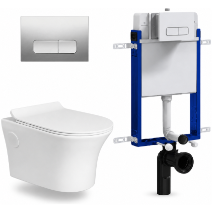 Toilet Combo Rs Cute Rnd W/Hung Chrm Rec Flush/Btn